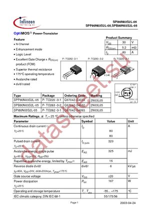 SPI80N03S2L-05 datasheet  